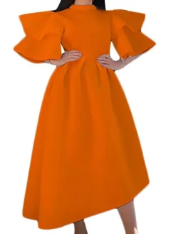 Women‘s Plus Size Curve Party Dress Solid Color Crew Neck Half Sleeve Spring Fall Elegant Modern Maxi Long Dress Formal Party Dress -HANs Plus Size Style Shop zcicwx1669704985109