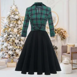 Women‘s Christmas Tartan Dress Vintage Dress Mini Dress Green Long Sleeve Plaid Patchwork Print Winter Fall Shirt Collar Vintage Casual Traditional Fall Dress 2022 S M L XL 2XL / Winter Dress -HANs Plus Size Style Shop zdlwfa1668162046812