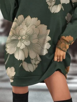 Women's Casual Dress Sweatshirt Dress Winter Dress Floral Pocket Print Crew Neck Mini Dress Fashion Streetwear Outdoor Daily Long Sleeve Loose Fit Green Fall Winter S M L XL XXL -HANs Plus Size Style Shop zepamh1694590250357