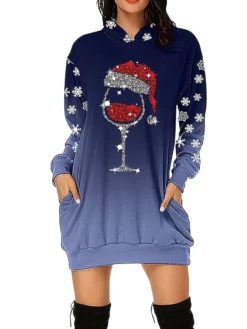 Women's Casual Dress Christmas Dress Hoodie Dress Letter Print Pocket Print Hooded Mini Dress Active Fashion Outdoor Christmas Long Sleeve Loose Fit Light Pink Black Red Fall S M L XL XXL -HANs Plus Size Style Shop zfixkg1694153248546