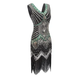 Women's Retro 1920s Fringe Dress Midi Dress Party Halloween Sequins Tassel Fringe Floral V Neck Sleeveless Regular Fit Spring Fall 2023 Black White S M L XL -HANs Plus Size Style Shop zfnkkl1692610428876
