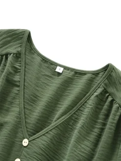 Women's Casual Dress Plain Dress Empire Waist Dresses Midi Dress Pleated Button Street Daily Holiday Fashion Streetwear V Neck Long Sleeve 2023 Loose Fit Black Blue Army Green Color S M L XL Size -HANs Plus Size Style Shop zhhgdq1691148150964