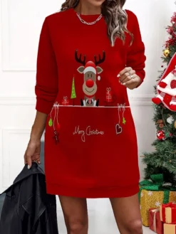 Women‘s Christmas Casual Dress Sweatshirt Dress Mini Dress Warm Fashion Outdoor Holiday Crew Neck Print Santa Claus Snowman Loose Fit Black Burgundy Green S M L XL XXL -HANs Plus Size Style Shop zhwymm1695636037490
