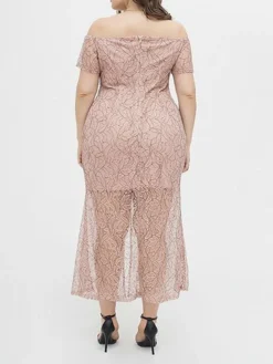Women's Plus Size Prom Dress Party Dress Lace Dress Long Dress Maxi Dress Pink Short Sleeve Pure Color Lace Summer Spring Fall Off Shoulder Fashion Wedding Guest Birthday Evening Party 2023 XL XXL -HANs Plus Size Style Shop zhxulh1691648055173