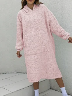 Women's Casual Dress Hoodie Dress Midi Dress Active Fashion Outdoor Home Holiday V Neck Pocket Solid Color Loose Fit Pink Burgundy Royal Blue M -HANs Plus Size Style Shop zjgdxh1692588262194