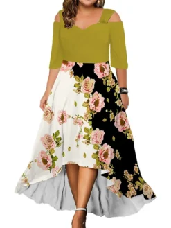 Women‘s Plus Size Curve Casual Dress Graphic Floral Long Dress Maxi Dress Half Sleeve Print V Neck Fashion Daily Black White Summer Spring L XL XXL 3XL 4XL -HANs Plus Size Style Shop zjpwvm1686027838138