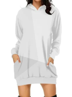 Women's Casual Dress Christmas Dress Hoodie Dress Print Pocket Print Hooded Mini Dress Active Fashion Outdoor Home Long Sleeve Regular Fit Light Pink White Light Green Spring Fall S M L XL XXL -HANs Plus Size Style Shop zjtkko1695112340626