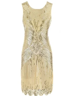 Women's Retro 1920s Sequin Dress Mini Dress Party Halloween Sequins Patchwork Geometric Crewneck Sleeveless Regular Fit Spring Fall 2023 Silver Black S M L XL -HANs Plus Size Style Shop zkyglp1692947281979