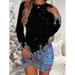 Women's Christmas T Shirt Dress Tee Dress Bodycon Mini Dress Wine White Long Sleeve Snowman Snowflake Print Winter Fall Crew Neck Vacation Casual Fall Dress Loose Fit 2022 S M L XL XXL 3XL 4XL 5XL 6XL -HANs Plus Size Style Shop zlsdbu1668221230270