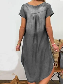 Women's Denim Dress Casual Dress Midi Dress Denim Fashion Casual Outdoor Vacation V Neck Asymmetric Short Sleeve Summer Spring Fall 2023 Loose Fit Black Navy Blue Sky Blue Plain S M L XL 2XL -HANs Plus Size Style Shop zmqjzs1677136742952