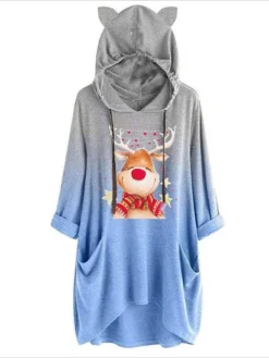 Women's Casual Dress Christmas Dress Hoodie Dress Ombre Deer Pocket Print Hooded Mini Dress Active Fashion Outdoor Christmas Long Sleeve Loose Fit Yellow Pink Orange Fall Winter S M L XL XXL -HANs Plus Size Style Shop znrqda1694594389582