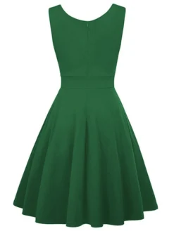 Women‘s Christmas Party Dress Swing Dress Green Dress Midi Dress Black White Wine Sleeveless Pure Color Ruched Summer Spring Fall V Neck Party Party Wedding Guest 2022 S M L XL XXL -HANs Plus Size Style Shop zoblwa1635432108521