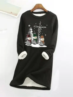 Women's Christmas Dress Sweatshirt Dress Mini Dress Warm Fashion Outdoor Christmas Holiday Crew Neck Print Snowman Christmas Tree Loose Fit Black S M L XL XXL