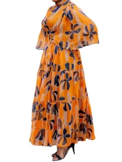 Women‘s Plus Size Curve Holiday Dress Floral Turtleneck Print 3/4 Length Sleeve Fall Spring Vintage Maxi Long Dress Date Vacation Dress -HANs Plus Size Style Shop zoqsfu1658994367459