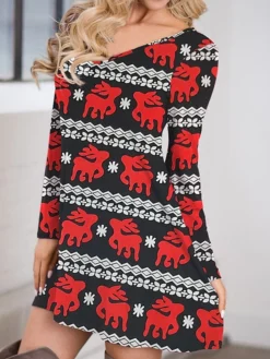 Women's Casual Dress Christmas Dress Sweatshirt Dress Butterfly Ugly Christmas Print Crew Neck Mini Dress Fashion Streetwear Christmas Street Long Sleeve Regular Fit Pink Red Fuchsia Fall Winter S M -HANs Plus Size Style Shop zoumig1695888557917