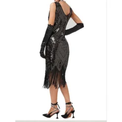Women's Retro 1920s Fringe Dress Midi Dress Party Halloween Sequins Tassel Fringe Geometric V Neck Sleeveless Regular Fit Spring Fall 2023 Silver Black XS S M L -HANs Plus Size Style Shop zpouhz1692849304636