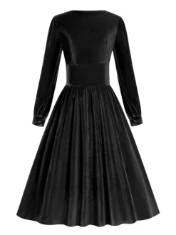 Women's Christmas Swing Dress Vintage Dress Midi Dress Green Black Red Long Sleeve Pure Color Ruched Winter Fall Square Neck Vintage Stylish 2022 S M L XL XXL -HANs Plus Size Style Shop zpsnhz1667373821276