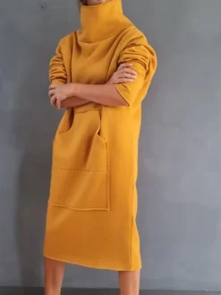 Women's Sweatshirt Dress Casual Dress Midi Dress Fashion Daily Outdoor Vacation Going Out Turtleneck Pocket Solid Color Regular Fit Black Yellow Purple S M L XL XXL -HANs Plus Size Style Shop zqnive1697541675409