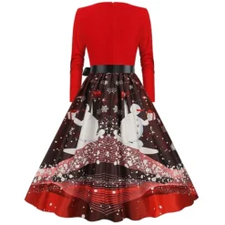 Women's Christmas Party Dress Swing DressKnee Length Dress Green Wine Dark Green Red Black Long Sleeve Santa Claus Elk Snowman Print Fall Winter V Neck Vintage Party Elegant Party 2022 S M L XL XXL -HANs Plus Size Style Shop zrkiic1665475510690