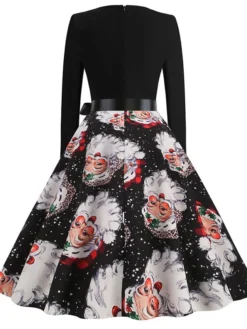 Women's Christmas Swing Dress Vintage DressKnee Length Dress Blue Red Navy Blue Black Long Sleeve Plaid Santa Claus Elk Bow Print Fall Winter V Neck Vacation Vintage 2022 S M L XL XXL 3XL -HANs Plus Size Style Shop zrnhxx1665293396947