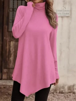 Women's Casual Dress Sweatshirt Dress Plain Dress Mini Dress Patchwork Daily Vacation Going Out Active Fashion Turtleneck Long Sleeve 2023 Loose Fit Black White Pink Color S M L XL XXL Size