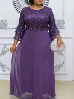 Women‘s Plus Size Curve Party Dress Lace Dress Sheath Dress Solid Color Long Dress Maxi Dress 3/4 Length Sleeve Lace Crew Neck Fashion Party Pink Blue Summer Spring L XL XXL 3XL -HANs Plus Size Style Shop zsctmf1677652739015