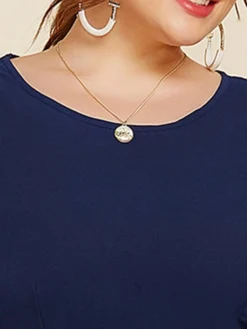 Women's Plus Size Curve Casual Dress Swing Dress A Line Dress Plain Long Dress Maxi Dress 3/4 Length Sleeve Patchwork Plus High Low Crew Neck Fashion Outdoor Dark Blue Fall Winter XL XXL 3XL 4XL -HANs Plus Size Style Shop ztfiae1695266918606