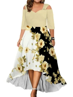 Women‘s Plus Size Curve Casual Dress Graphic Floral Long Dress Maxi Dress Half Sleeve Print V Neck Fashion Daily Black White Summer Spring L XL XXL 3XL 4XL -HANs Plus Size Style Shop ztktma1686027837361