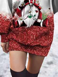 Women's Casual Dress Hoodie Dress Mini Dress Fashion Daily Outdoor Christmas Going Out V Neck Pocket Print Santa Claus Loose Fit Wine S M L XL XXL -HANs Plus Size Style Shop ztwqfq1696733606073
