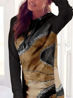 Women's Casual Dress Hoodie Dress Winter Dress Ombre Marble Print Print Hooded Midi Dress Fashion Streetwear Outdoor Date Long Sleeve Loose Fit Brown Fall Winter S M L XL XXL -HANs Plus Size Style Shop zuasgg1694074412907