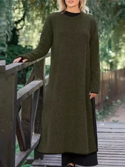 Women's Casual Dress Sweater Dress Sweatshirt Dress Midi Dress Black Army Green Gray Long Sleeve Pure Color Split Fall Winter Autumn Crew Neck Casual Winter Dress Vacation Fall Dress 2023 S M L XL -HANs Plus Size Style Shop zumcpz1665476054904