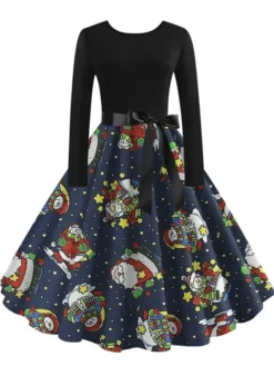 Women's ChristmasSkater DressKnee Length Dress Light Yellow Green White Light Red Dark Blue Red Long Sleeve Snowman Tree Snowflake Bow Print Fall Winter Crew Neck Vintage Party 2022 S -HANs Plus Size Style Shop zuwwkw1663151098298