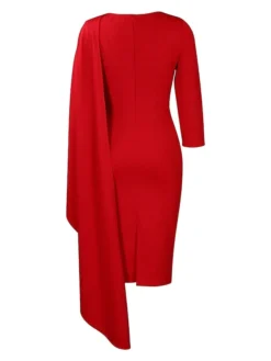 Women‘s Plus Size Curve Work Dress Bodycon Sheath Dress Solid Color Midi Dress Long Sleeve Crew Neck Fashion Outdoor White Red Fall Spring L XL XXL 3XL -HANs Plus Size Style Shop zvasip1676871091152