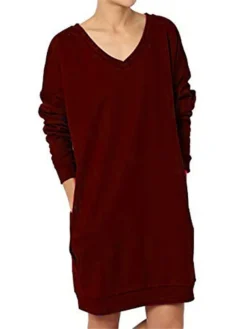 Women's Casual Dress Sweatshirt Dress Shift Dress Mini Dress Pocket Outdoor Street Daily Active Fashion V Neck Long Sleeve 2023 Loose Fit Black Wine Dark Grey Color S M L XL XXL Size -HANs Plus Size Style Shop zvtdrn1694591871695