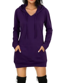 Women's Casual Dress Hoodie Dress Winter Dress Mini Dress Pocket Outdoor Daily Going Out Active Fashion Hooded Long Sleeve 2023 Loose Fit Black Red Navy Blue Color S M L XL XXL Size -HANs Plus Size Style Shop zwavdd1693559093651