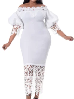 Women‘s Plus Size Curve Flattering Dresses Elegant Apple Shaped Dress Wedding Guest Off Shoulder Lace Party Dress Solid Color Half Sleeve Fall Spring Dress Prom Dress Maxi Dress Party Dress -HANs Plus Size Style Shop zwkoqg1651548870581