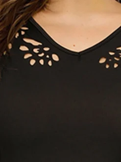 Women‘s Plus Size Curve Work Dress Sheath Dress Black Dress Fashion Midi Dress Cut Out V Neck Long Sleeve Plain Regular Fit Black Fall Winter XL XXL 3XL 4XL -HANs Plus Size Style Shop zxceux1691401422184