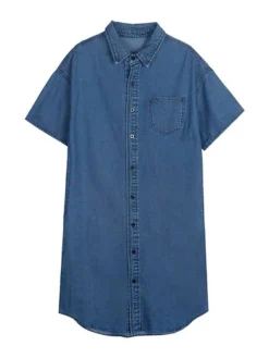 Women's Shift Dress Denim Shirt Dress Midi Dress Denim Fashion Casual Outdoor Daily Vacation Shirt Collar Button Pocket Short Sleeve Summer Spring Fall 2023 Loose Fit Blue Plain S M L XL -HANs Plus Size Style Shop zxdhyb1677036642974