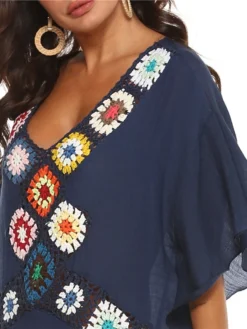 Women's Swimwear Cover Up Beach Dress Normal Swimsuit Splice Floral White Black Navy Blue V Wire Bathing Suits New Vacation Fashion /y / Modern -HANs Plus Size Style Shop zxvygs1652335463148